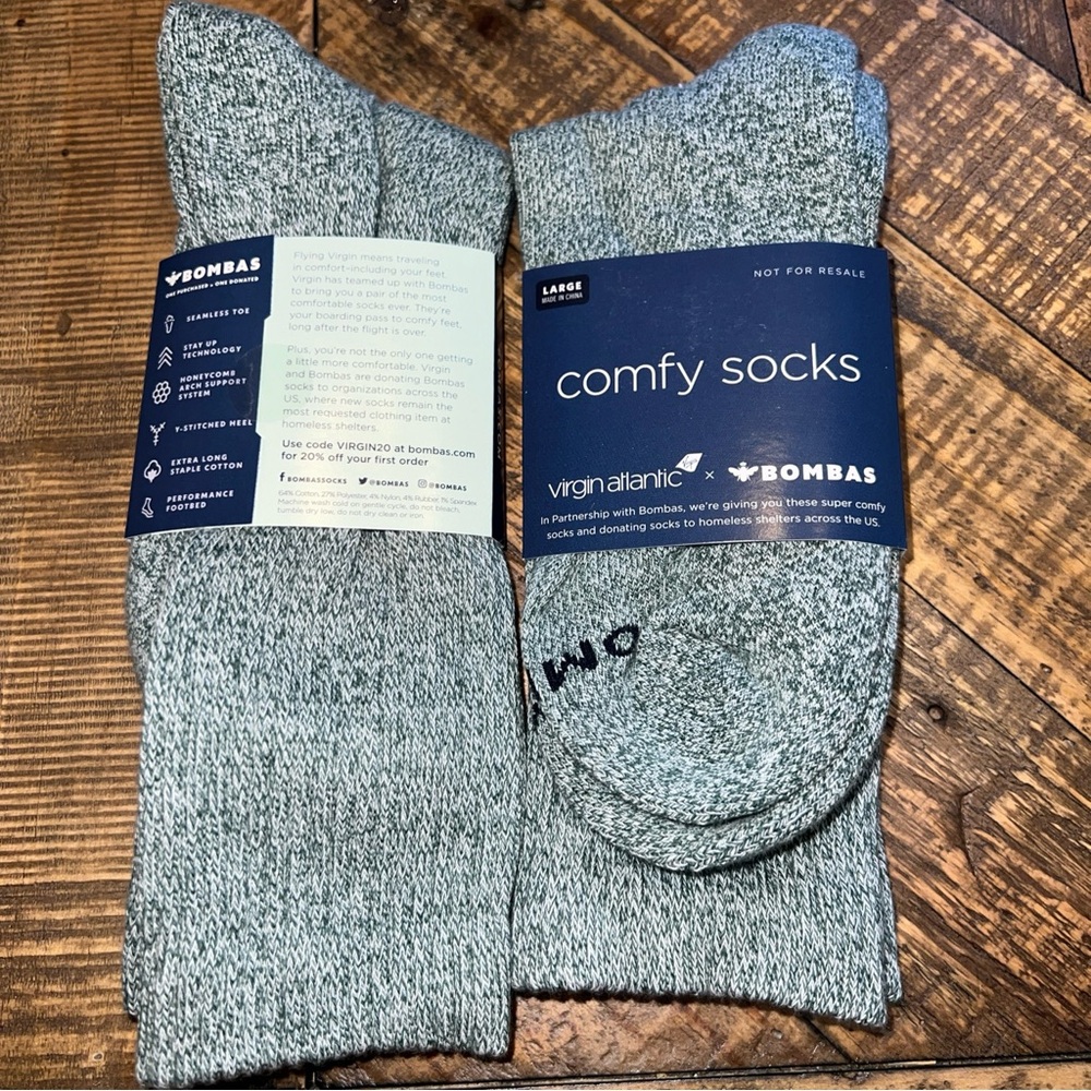Virgin Atlantic x BOMBAS Socks LARGE 2 PAIRS